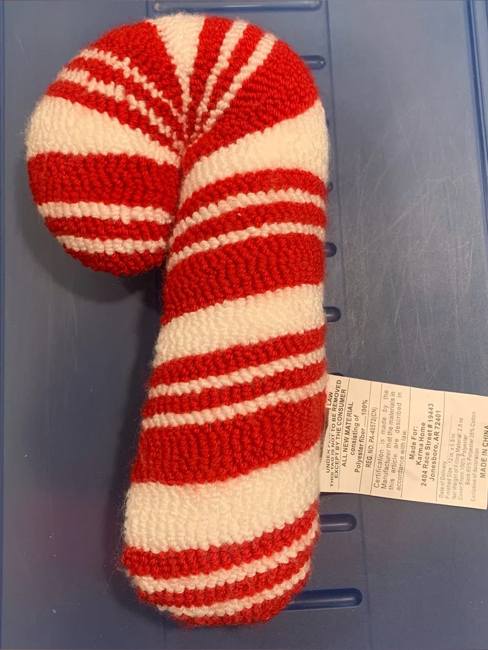 Karma Home Red & White Candy Cane Pillow Christmas Holiday 12”x5.5” NWOT